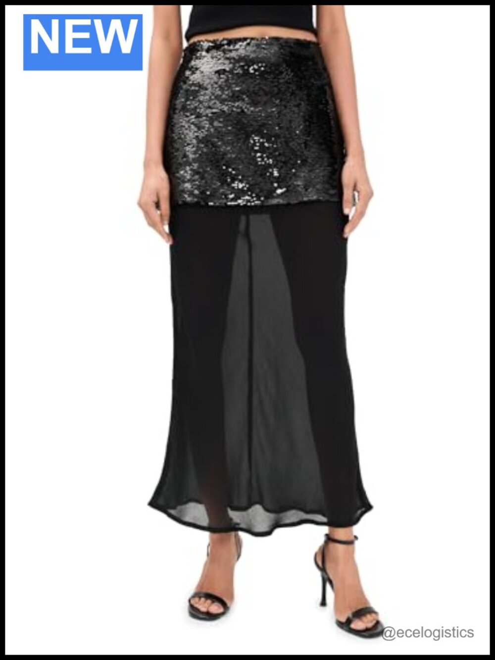 Madison the Label Aveline Maxi Skirt - Sequin Chiffon High Rise